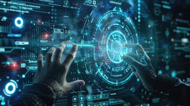 Professional navigating digital transformation journey on a futuristic interface