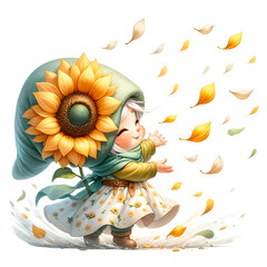 the girl with flower's sunflower 