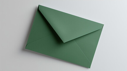 Overhead photo of green envelope isolated on the grey background