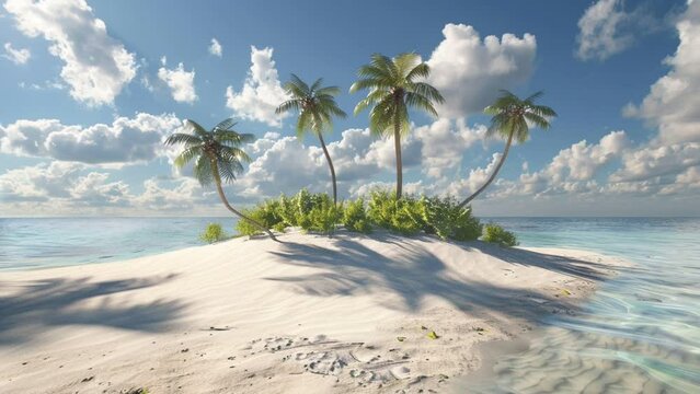 beach with palm trees, seamless looping 4k animation video background 