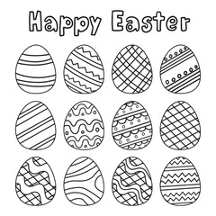 set of Easter egg outline vector coloring illustration