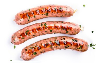 Sausages barbecue fried with spices and herbs Isolated on white background