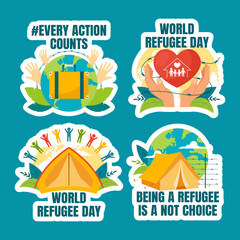 Refugee Day Label Flat Cartoon Hand Drawn Templates Background Illustration