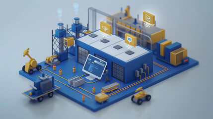 Obraz premium Isometric 3D render of a business city with buildings, factories, and urban architecture