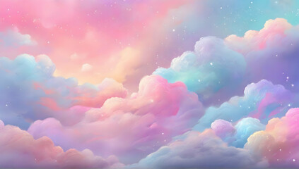 Galaxy fantasy background and pastel color. Pastel clouds and sky. Cute bright background illustration.