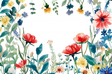 Fototapeta na wymiar watercolor flower photo frame floral botanical border organic shape complicated details white background