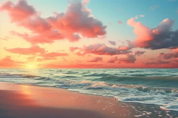 Fototapeten A serene beach sunset scene with text space over the horizon © Rehman
