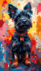 yorkshire terrier on the background of painting