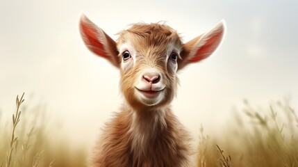 illustration of a cute brown furry goat kid isolated on a white background