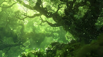 Fototapeta na wymiar Explore a green world with a tree background. 