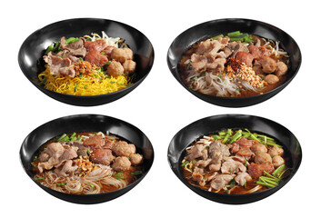 Chinese beef noodle soup. Taiwanese beef noodle in a bowl on white background.