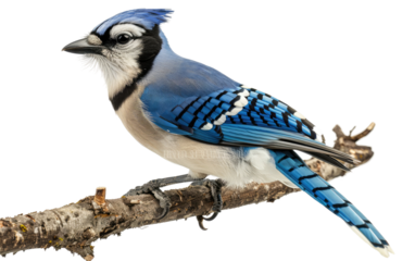 Perched Blue Jay on a Branch isolated on transparent Background