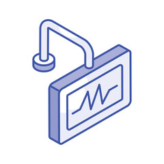Heart health palpitation monitoring, icon of ecg monitor in isometric design