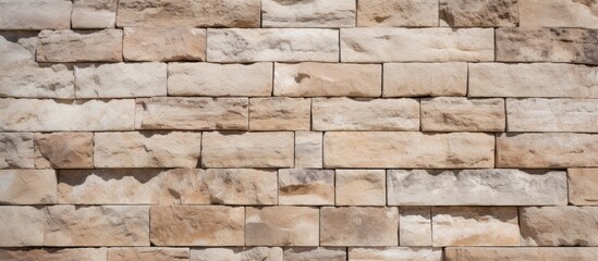 This close-up shot showcases a wall constructed entirely of stone bricks, likely made from high-quality travertine or thermolith.