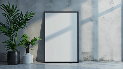 blank vertical frame with black edges mock up on wall isolated