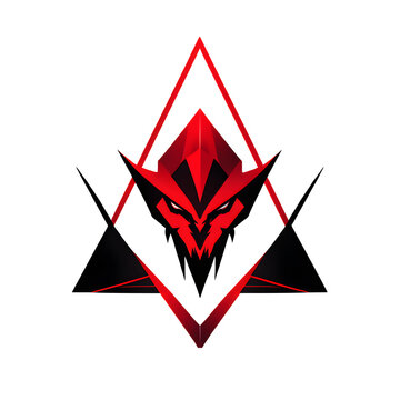 Demon head logo, devil, Satan, monster. Halloween art in a flat style. Sport mascot, e-sports label. Vector illustration. Red demon