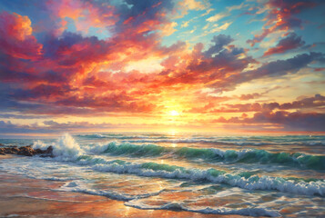 sea paintings When the sun sets in the evening