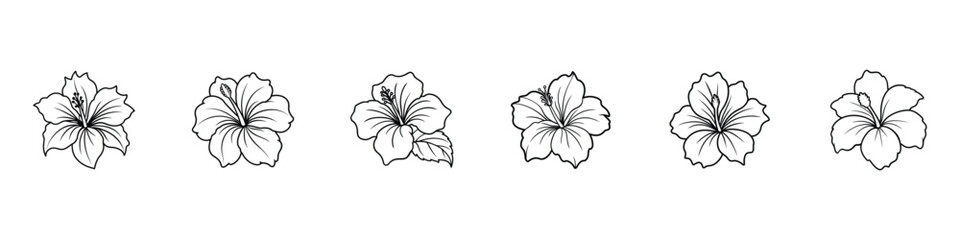 Hibiscus icon, Hibiscus icon isolated on white background, Tropic flowers vector. Hawaiian hibiscus, Hibiscus beautiful blooming flower, hibiscus flower vector clip art set - obrazy, fototapety, plakaty