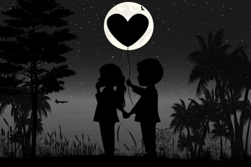 cute couple silhouette landscape