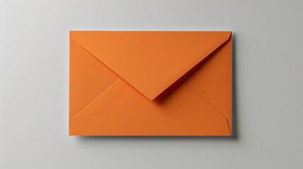 Overhead photo of bright orange envelope isolated on the grey background