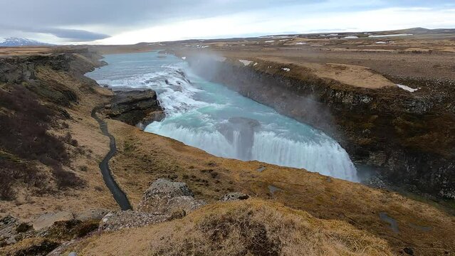 Gullfoss waterfall cascading down the Hvita River canyon on the Golden Circle, Iceland
