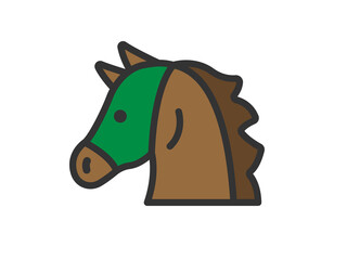 競馬のアイコン（線画カラー）のイラスト