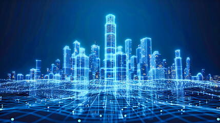 Future City Network and Digital Skyscrapers, Technology and Urban Communication, Modern Abstract Design and Blue Energy, Futuristic and Innovative Concept