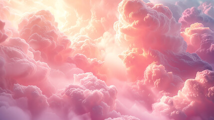 Pink Background with Light Pink Clouds Painted with Sunbeams of Sunrise: Ideal for Wallpapers, Backgrounds, Evoking a Serene and Magical Atmosphere