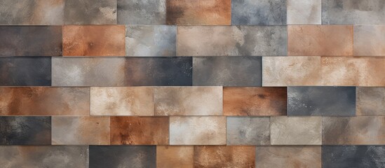 A brown and gray wall adorned with a pattern of squares creates a modern and geometric aesthetic in an abstract white interior setting.