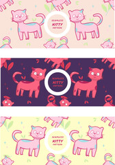 seamless Kawaii Cats vector illustration  Smiling Kitty, cute and round-faced cat