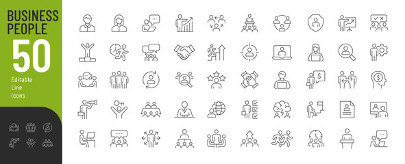 Business People Line Editable Icons set. Vector illustration in modern thin line style of business related icons: leadership, teamwork, business communication, male and female avatars, career.