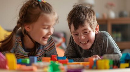 Autistic boy and girl learning and playing together, autism day celebration, Ai Generated Images