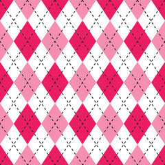 Pink argyle pattern. Argyle vector pattern. Argyle pattern. Seamless geometric pattern for clothing, wrapping paper, backdrop, background, gift card, sweater.	