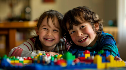 Autistic boy and girl learning and playing together, autism day celebration, Ai Generated Images