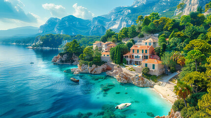 Mediterranean Sea and Coastal Travel, Picturesque Summer Vacation and Nature, Exotic Beach and...