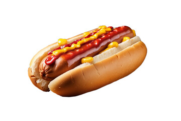 Delicious hot dog with mustard and ketchup, in transparent background. Hot dogs PNG