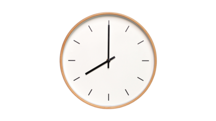 Isolated on white background Minimalist style wooden wall clock, showing time at 8:00.