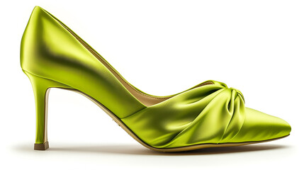 Bright green silk fabric high heels stiletto woman's shoes isolated on white background. generative ai