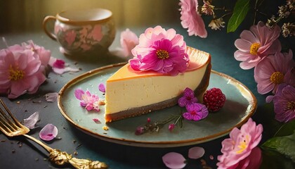 Cheesecake with floral decoration