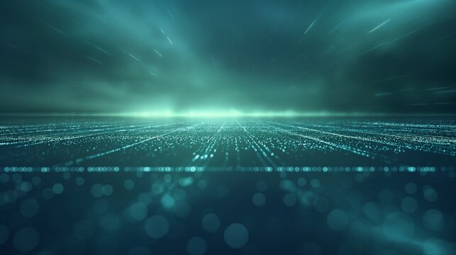 Abstract technology background with colored lights, in the style of dark green. © Pro Hi-Res