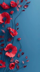 Banner with red poppy flower field, symbol for remembrance, memorial, anzac day