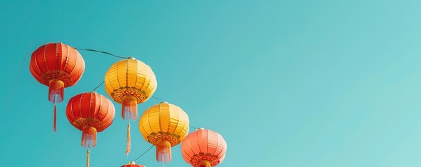 Chinese lanterns standing with blue sky