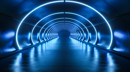 Futuristic Corridor with Neon Lighting, Abstract Concept of Modern Architecture and Design, Dynamic and Bright Tunnel