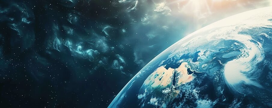 Cinematic shot of planet earth globe clouds and space background.