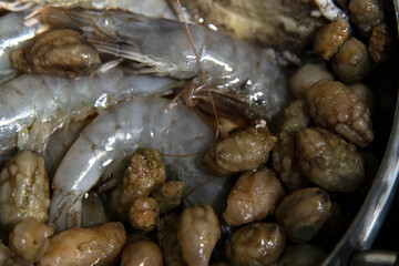 Food materials and ingredients for seafood stew in the pot
