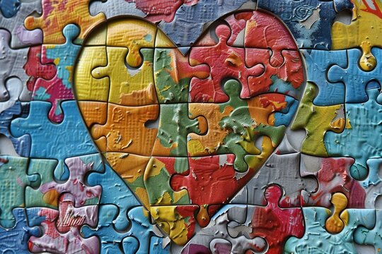 World Autism Awareness day, mental health care concept with puzzle or jigsaw pattern on heart