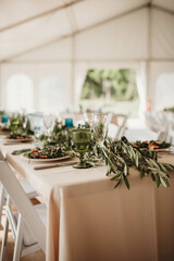 boho vintage dinner table with eucalyptus