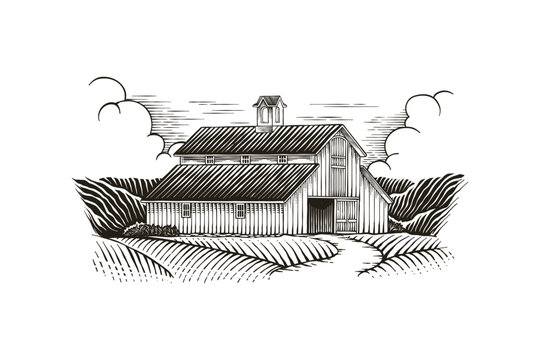 hand drawn barn and farm vector illustration