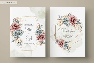 Beautiful Vintage Wedding Invitation With Watercolor Floral Wreath