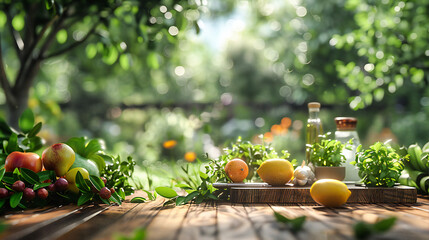 Fresh Summer Fruits on Rustic Wooden Table, Healthy Green and Orange Organic Produce, Vibrant Nature Background